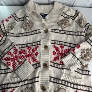 Lands' End Drifter 100% Cotton Cardigan Sweater Womens Medium Nordic Cottage